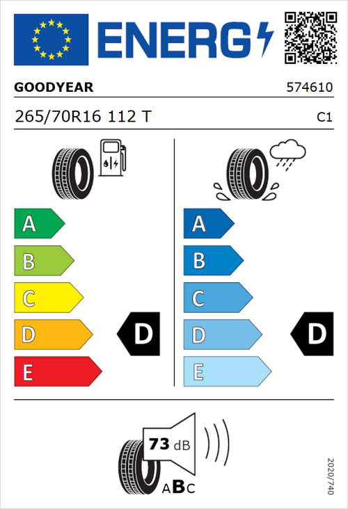 Tyre Label for Goodyear Wrangler All-Terrain Adventure 265/70R16 112T
