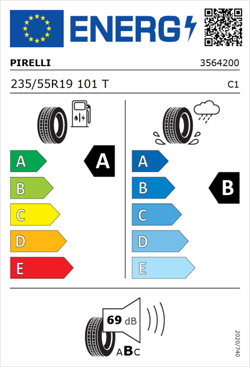Tyre Label for Pirelli Scorpion 235/55R19 101T