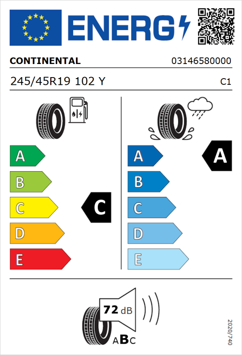 Tyre Label for Continental ContiSportContact 5 245/45R19 102Y