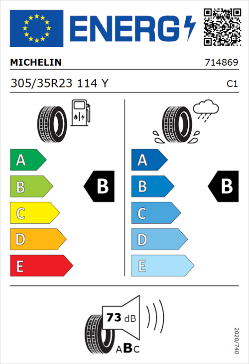 Tyre Label for Michelin Pilot Sport All Season 4 305/35R23 114Y