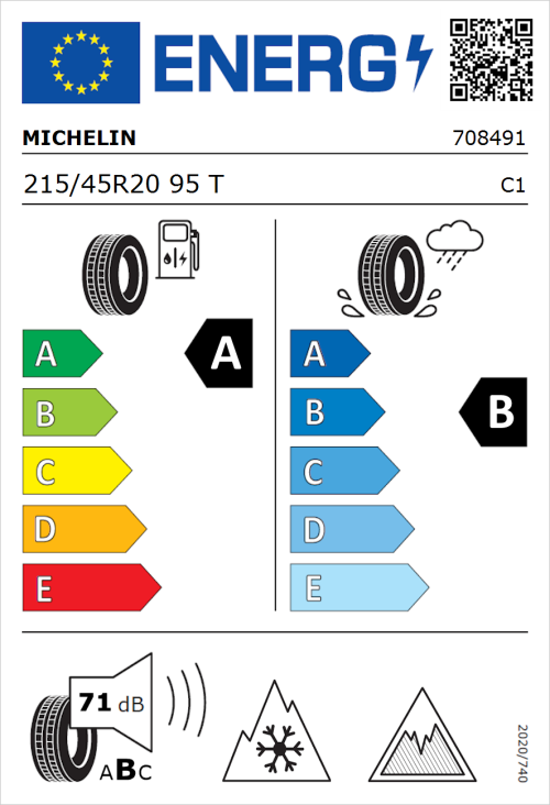 Tyre Label for Michelin CrossClimate 2 215/45R20 95T