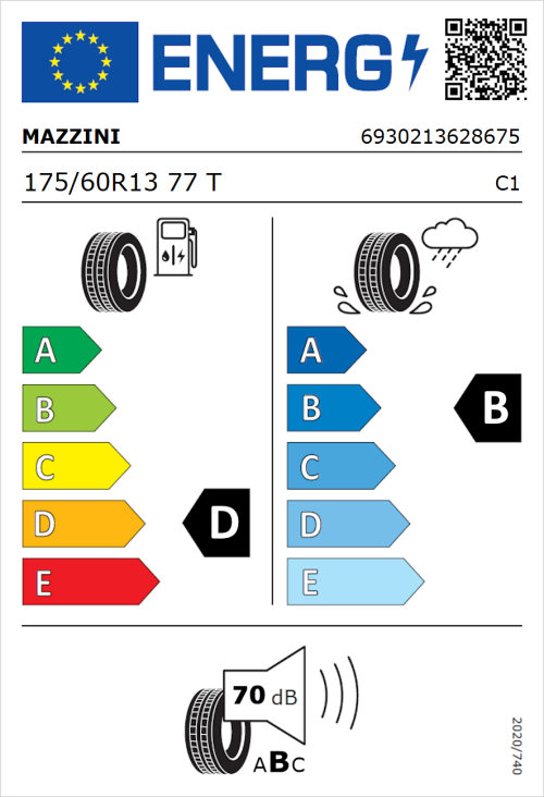 Tyre Label for Mazzini Eco 603 175/60R13 77T