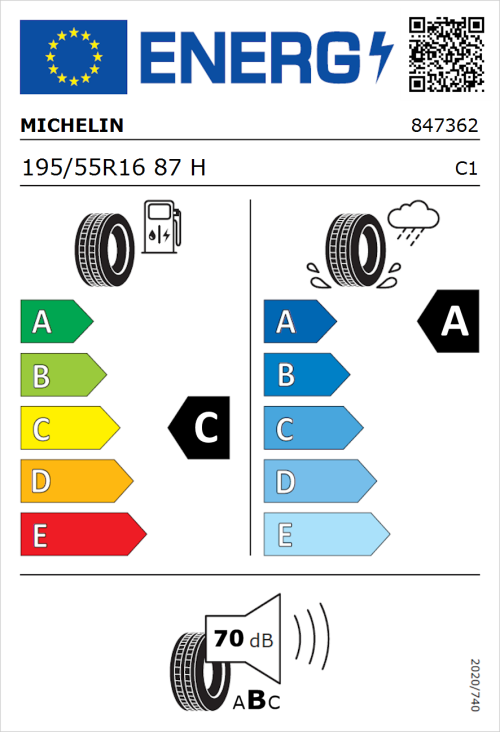 Tyre Label for Michelin Primacy 5 195/55R16 87H