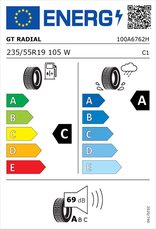 Tyre Label for GT Radial SportActive 2 Evo 235/55R19 105W