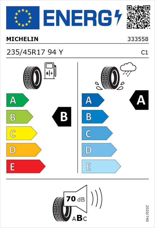 Tyre Label for Michelin Primacy 5 235/45R17 94Y