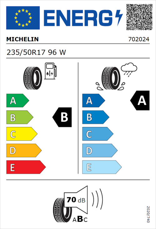 Tyre Label for Michelin Primacy 5 235/50R17 96W