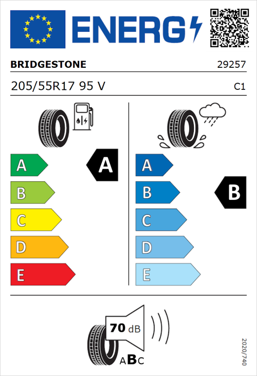 Tyre Label for Bridgestone Turanza 6 205/55R17 95V
