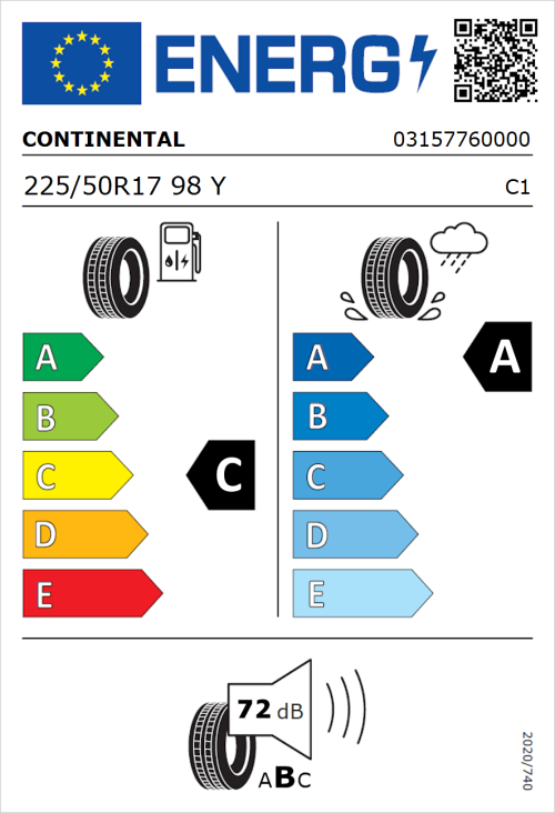 Tyre Label for Continental ContiSportContact 5 225/50R17 98Y