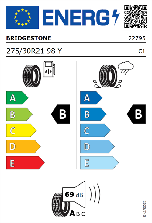 Tyre Label for Bridgestone Turanza 6 275/30R21 98Y