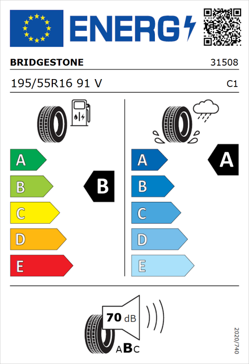 Tyre Label for Bridgestone Turanza 6 195/55R16 91V